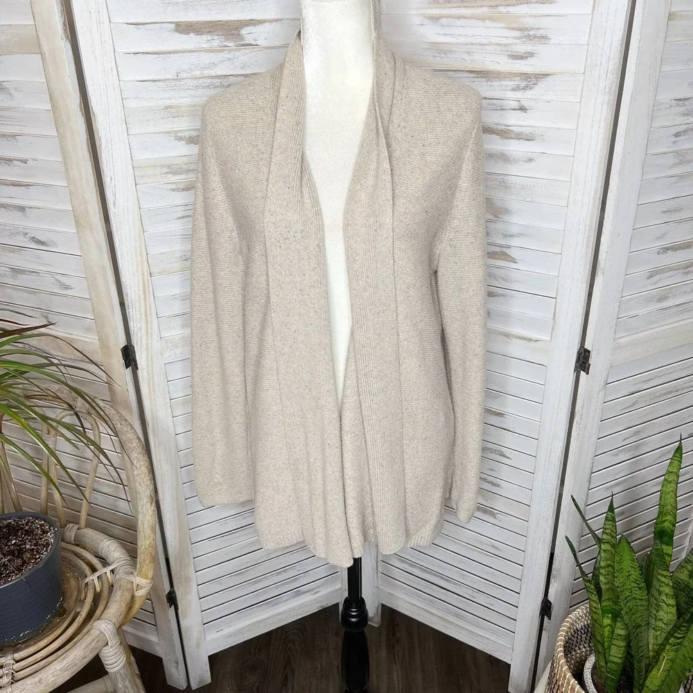 J. JILL Women's Confetti Knit Open Front Cardigan Sweater Oatmeal Silk Blend L - Picture 12 of 12
